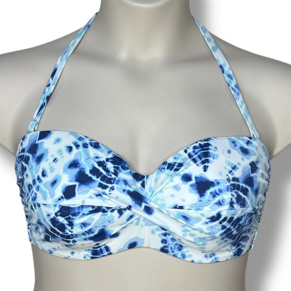 Victoria's Secret 36D White Blue Tie Dye Halter Bikini Top Swimsuit Bandeau Swim